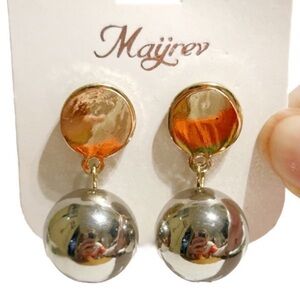 Mayrev Silver and Gold Tone Dangling Earrings Circle Ball Sphere Bauble Classy